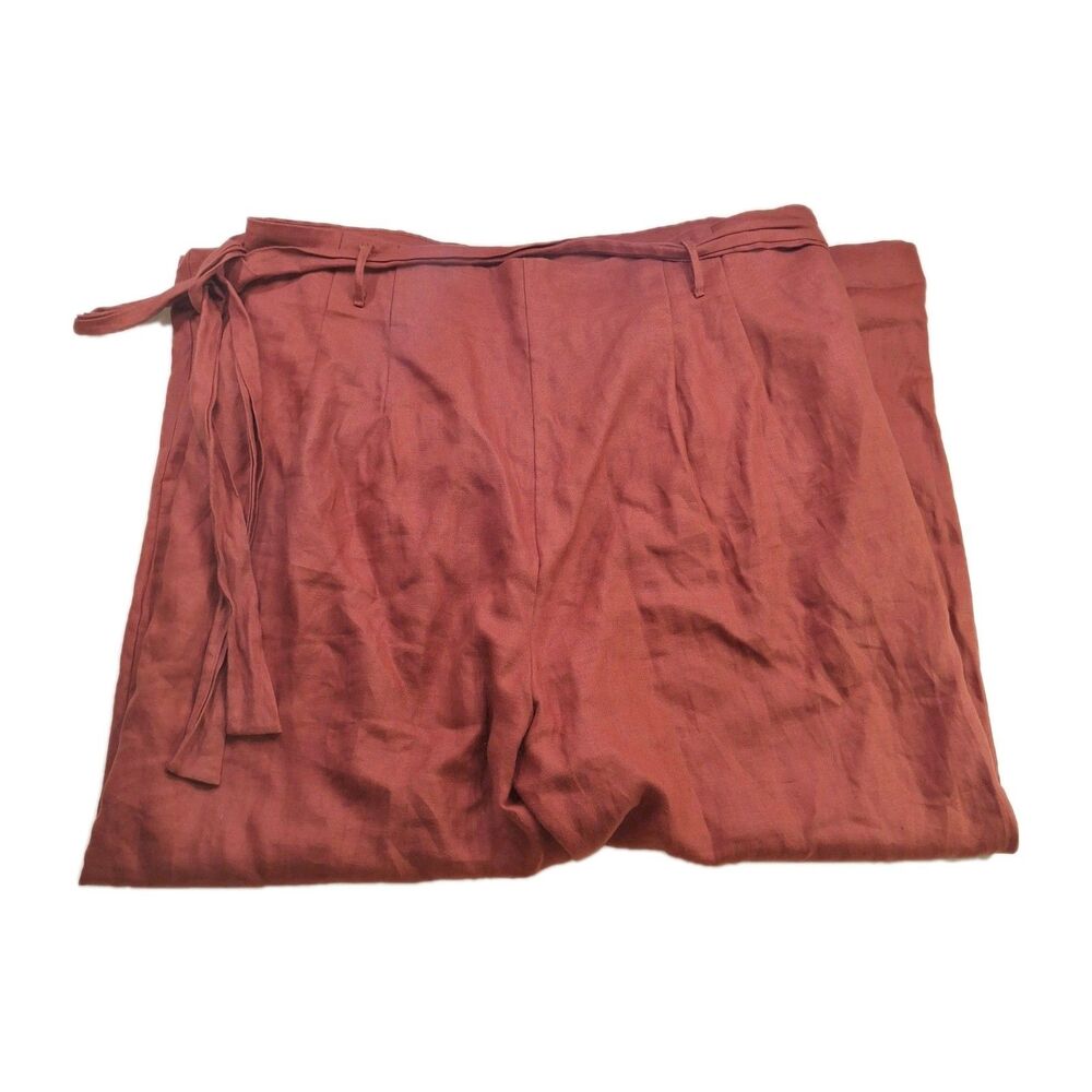Free Label Sz 2XL 100% Linen Reese Wrap Pants Tie Waist Wide Leg Rust Orange - Picture 4 of 9